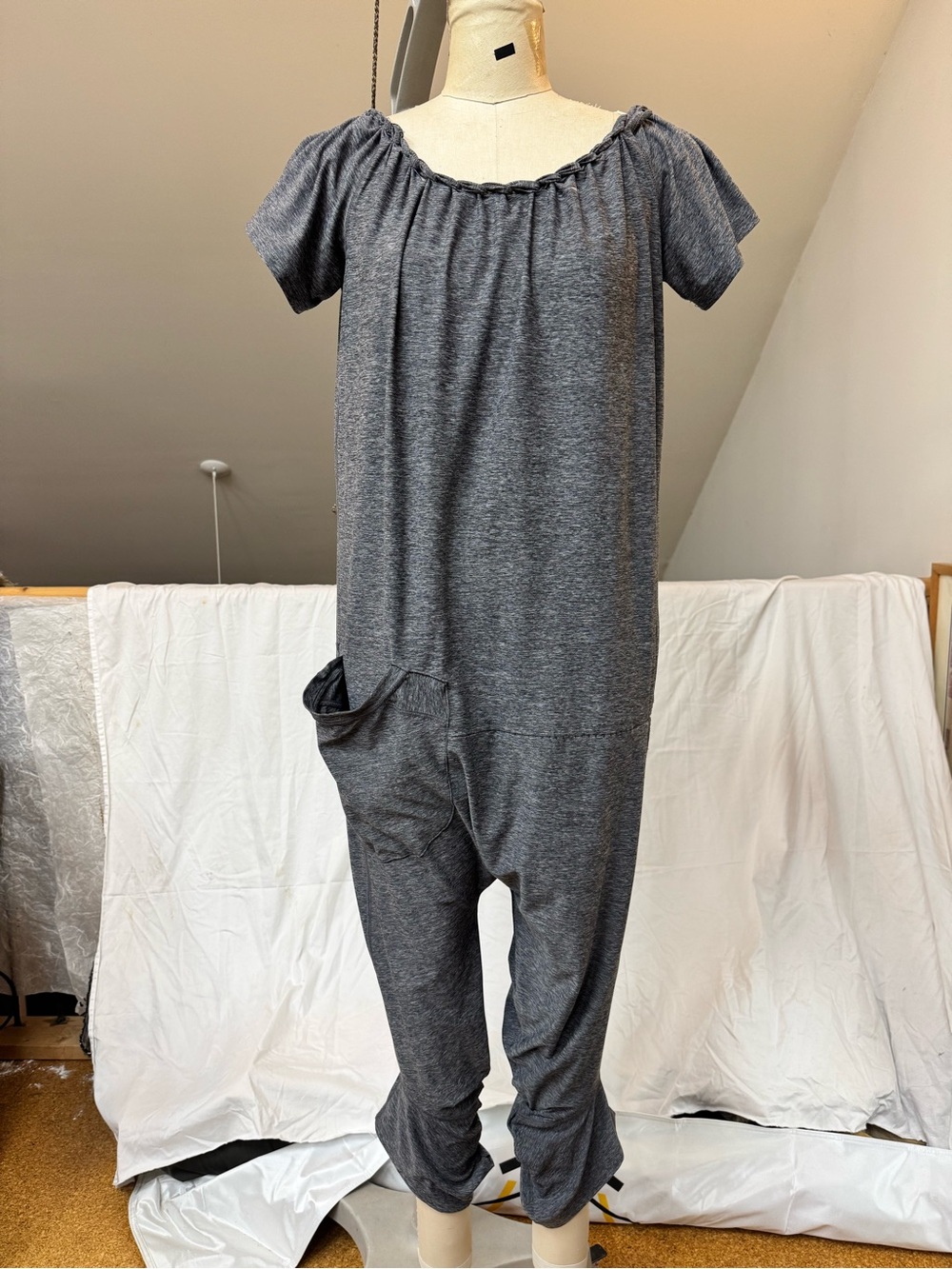 Custom Linda Lundstrom Gray Short-Sleeve Romper Jumpsuit